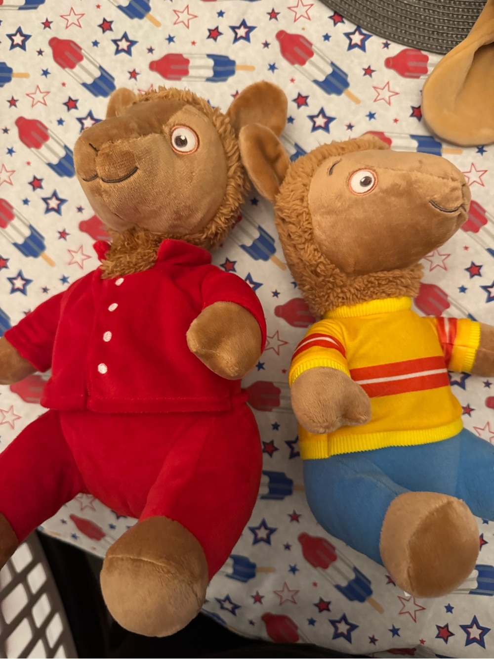 Pair of Plush Llama Toys in Red and Yellow Outfits